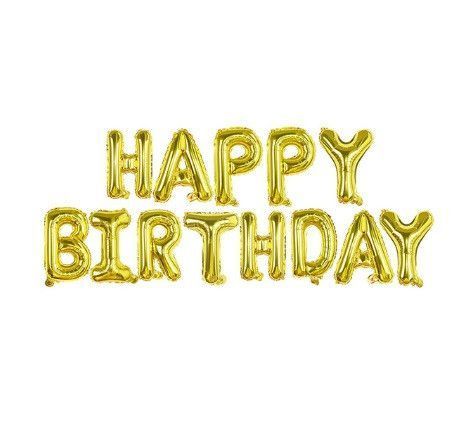 Шарики Happy birthday фольгированные 16 дюймов золотистый 30456/3 фото
