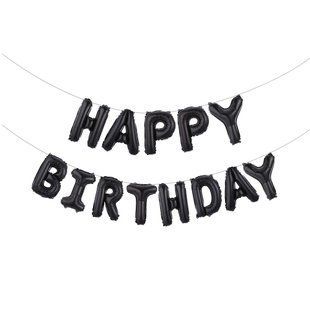 Шарики Happy birthday фольгированные 16 дюймов черный 30456/7 фото