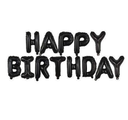 Кульки Happy birthday фольговані 16 дюймів чорний 30456/7 фото