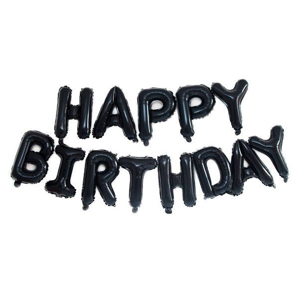 Кульки Happy birthday фольговані 16 дюймів чорний 30456/7 фото